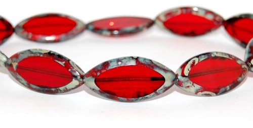 10 grams (approx. 2 pcs) Table Cut Oval Beads, 36 x 18 mm, Ruby Red Picasso (90080-43400), Glass, Czech Republic von Bohemia Crystal Valley