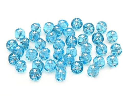 10 grams (approx. 20 pcs) Cube Beads With Stars, 7 x 7 mm, Transparent Aqua Silver Lined (60010-54201), Glass, Czech Republic von Bohemia Crystal Valley