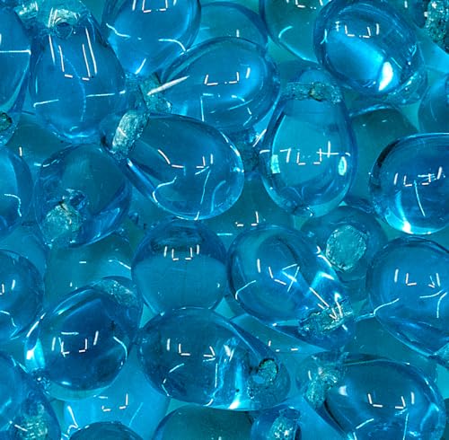 10 grams (approx. 25-30 pcs) Drop Beads, 6 x 9 mm, Transparent Aqua (60020), Glass, Czech Republic von Bohemia Crystal Valley