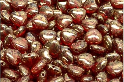 10 grams (approx. 27pcs) Heart Beads, 8 x 8 mm, Ruby Red Terracotta Violet (90080-15496), Glass, Czech Republic von Bohemia Crystal Valley