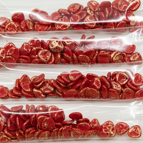 10 grams (approx. 57 pcs) Rose Petal Beads, 8 x 7 mm, Red Gold Splash (93190-94401), Glass, Czech Republic von Bohemia Crystal Valley