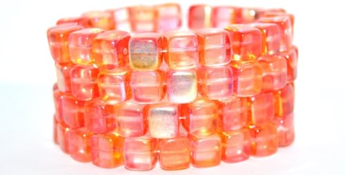 100 pcs Cube Pressed Glass Beads, Pre59007 87 Crystal Glossy Red Orange (PRE59007-87-00030-48109), 8 mm, Glass, Czech Republic von Bohemia Crystal Valley