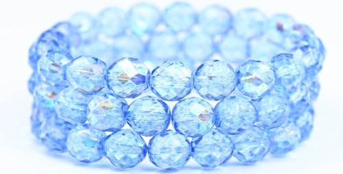 100 pcs Fire Polished Round Faceted Beads, Crystal Light Blue (00030-34307), 10 x 10 mm, Glass, Czech Republic von Bohemia Crystal Valley