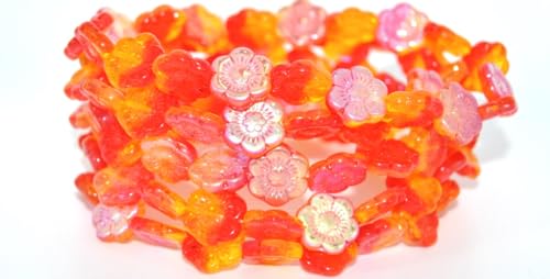 100 pcs Flower Pressed Glass Beads 14,90068002 Ab (90068002-AB), Glass, Czech Republic von Bohemia Crystal Valley