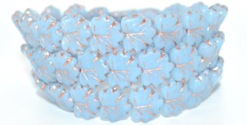 100 pcs Grape Leaf Pressed Beads, Opal Blue Copper Lined (31000-54200), 13 x 11 mm, Glass, Czech Republic von Bohemia Crystal Valley