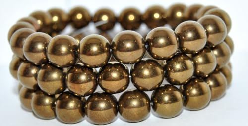 100 pcs Round Pressed Glass Beads Druck, Gold Green Wax (GOLD-GREEN-WAX), 10 mm, Glass, Czech Republic von Bohemia Crystal Valley