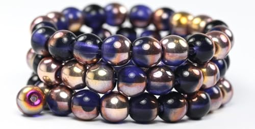 100 pcs Round Pressed Glass Beads Druck with big hole, Transparent Light Amethyst Rose Gold Capri (20500-27101), 10 x 9 mm, Glass, Czech Republic von Bohemia Crystal Valley