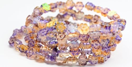 116 pcs Hawaii Flower Pressed Glass Beads, Crystal Glossy Purple Gold (00030-48107), 6 x 6 mm, Glass, Czech Republic von Bohemia Crystal Valley