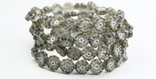 120 pcs Hawaii Flower Pressed Glass Beads, Transparent Gray Silver Lined (40020-54201), 12 x 12 mm, Glass, Czech Republic von Bohemia Crystal Valley