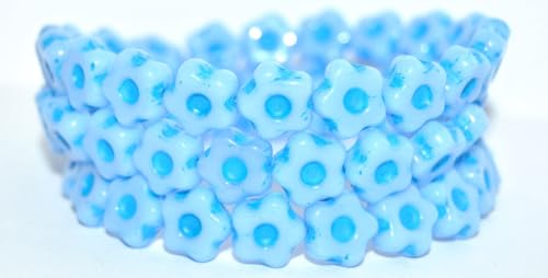 120 pcs Simple Flower Pressed Glass Beads, Opaque Light Blue Light Blue Lined (33010-46460), 11 mm, Glass, Czech Republic von Bohemia Crystal Valley