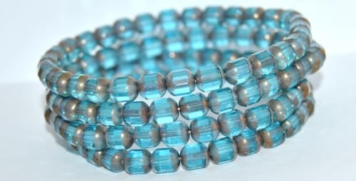 150 pcs 6-Cut Fire Polished Faceted Glass Beads, Transparent Aqua Gold (60020-GOLD), 8 mm, Glass, Czech Republic von Bohemia Crystal Valley