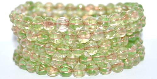 150 pcs Melon Round Pressed Glass Beads With Stripes, 57008 Copper Lined (57008-54200), 8 mm, Glass, Czech Republic von Bohemia Crystal Valley