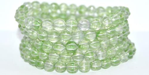 150 pcs Melon Round Pressed Glass Beads With Stripes, 57008 Silver Lined (57008-54201), 8 mm, Glass, Czech Republic von Bohemia Crystal Valley