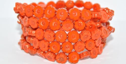 150 pcs Table Cut Round Beads Hawaii Flowers, Deep Orange Luster Red Full Coated (93140-14495), 8 mm, Glass, Czech Republic von Bohemia Crystal Valley