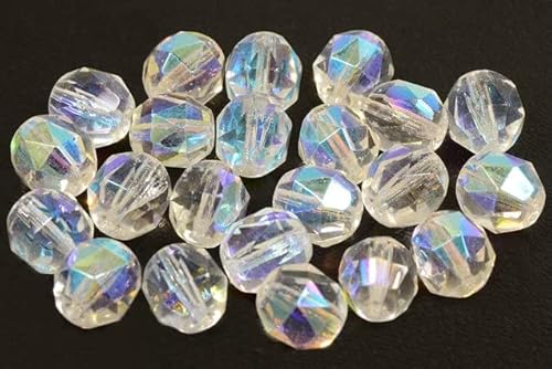 150pcs Feuerpolierte facettierte Perlen halb rund 10 mm, Kristall AB (30-28701), Böhmisches Kristall Glas, Tschechien 15119801 Großhandlespackung Fire Polished Faceted Beads Semi Round von Bohemia Crystal Valley