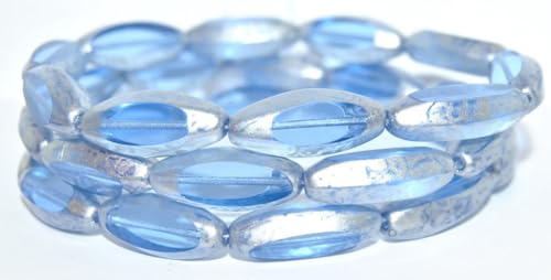 20 pcs Table Cut Oval Beads, Transparent Blue 86700 (30020-86700), 28 x 12 mm, Glass, Czech Republic von Bohemia Crystal Valley