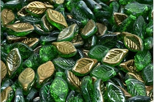 230 gr (approx. 646 pcs) - Lorbeerblattperlen - Bay Leaf Beads 6x12mm, Czech Glass, Emerald Green Crystal Bronze Capri (50120-22601) von Bohemia Crystal Valley