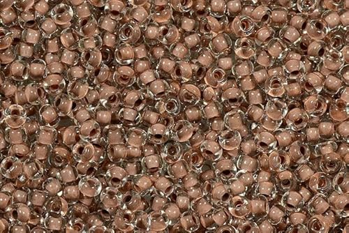 250g (21612 pcs) Round Rocailles Glass Seed Beads Preciosa Ornela 10/0, 2.2-2.4 mm (0.09-0.09 inches) ~ bulk pack, crystal, colour lined brown (38317) von Bohemia Crystal Valley