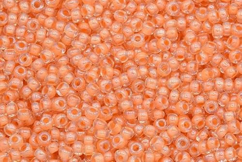 250g (21612 pcs) Round Rocailles Glass Seed Beads Preciosa Ornela 10/0, 2.2-2.4 mm (0.09-0.09 inches) ~ bulk pack, crystal, colour lined orange, sfinx (38189) von Bohemia Crystal Valley