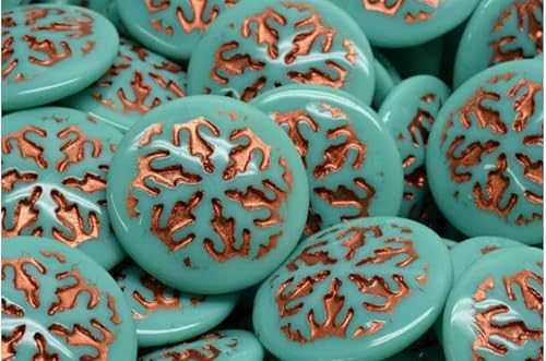 3 pcs Snowflake Cabochon Beads, Turquoise Copper Lined (63130-54319) 21 x 21 mm, Glass, Czech Republic von Bohemia Crystal Valley