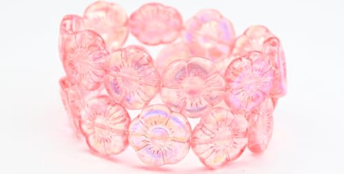 30 pcs Round Flat Flower Pressed Glass Beads, Crystal Light Pink Ab (00030-34304-AB), 18 x 18 mm, Glass, Czech Republic von Bohemia Crystal Valley