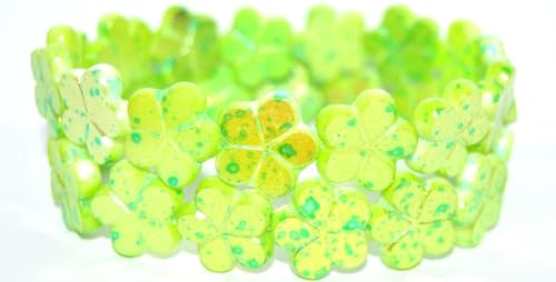 30 pcs Table Cut Flower Beads, White Glossy Green Yellow Po (02010-48110-PO), 17 mm, Glass, Czech Republic von Bohemia Crystal Valley