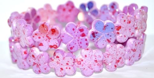 30 pcs Table Cut Flower Beads, White Glossy Red Pink Po (02010-48120-PO), 17 mm, Glass, Czech Republic von Bohemia Crystal Valley