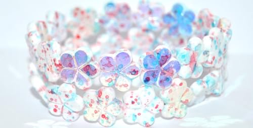 30 pcs Table Cut Flower Beads, White Glossy Red Pink Pr (02010-48120-PR), 17 mm, Glass, Czech Republic von Bohemia Crystal Valley