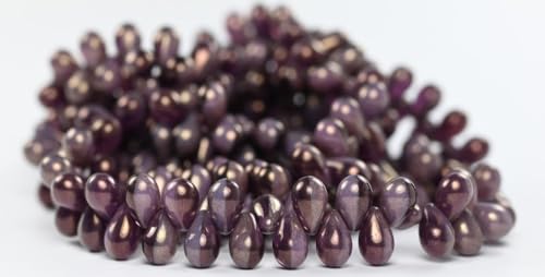 300 pcs Teardrop Pears Pressed Beads 24010200 Luster Lila (24010200-14494), 10 x 6 mm, Glass, Czech Republic von Bohemia Crystal Valley