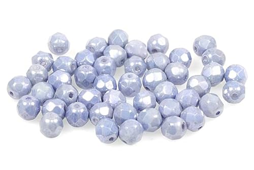 300pcs Feuerpolierte facettierte Perlen rund 6 mm, Kreide weißer Glanzblau voll beschichtet (3000-14464), Böhmisches Kristall Glas, Tschechien 15119001 Großhandlespackung von Bohemia Crystal Valley
