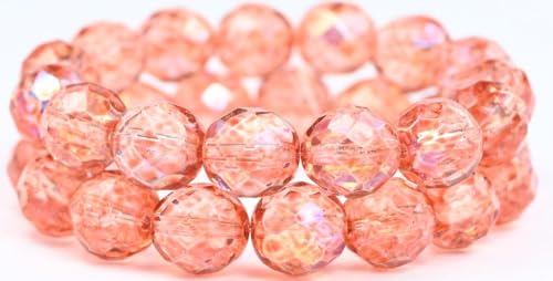 40 pcs Fire Polished Round Faceted Beads, Crystal Light Pink Peach (00030-34305), 12 x 12 mm, Glass, Czech Republic von Bohemia Crystal Valley