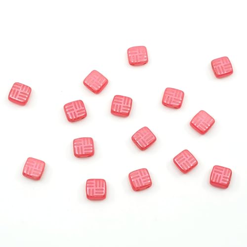 5 g (approx. 15 pcs) 2-Holes Pressed Tile Beads, White Pink Lines FRESCA (02010-PINK-lines), Glass, Czech Republic von Bohemia Crystal Valley