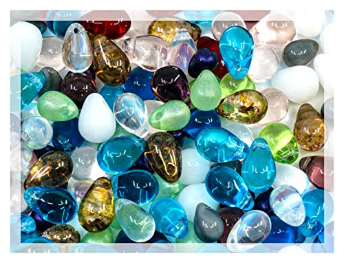 50g (150+ pieces) Teardrop Shaped Czech Glass Beads, Mixed Sizes (4-9mm), Mixed Color (50grams) von Bohemia Crystal Valley