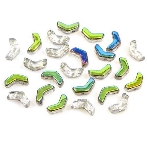 50 g (ca 300 pcs) Arrow Czech 2-hole glass beads, 8 x 5 mm crystal vitrail medium coating (Pfeil tschechische 2-Loch-Glasperlen Kristall -Vitrail -Mediumbeschichtung) von Bohemia Crystal Valley