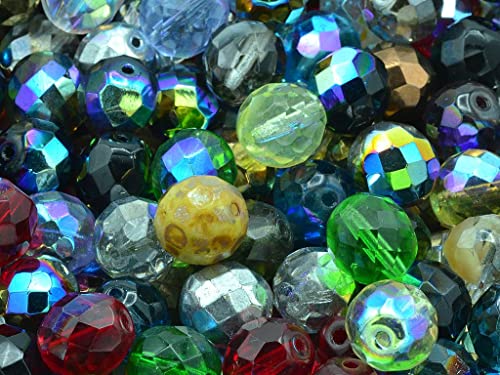 50pcs Feuerpolierte facettierte Perlen rund 12 mm, Mixed Colors Coated, Böhmisches Kristall Glas, Tschechien 15119001 Großhandlespackung Fire Polished Faceted Beads Round von Bohemia Crystal Valley