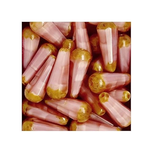 6 pcs Hand Made Czech Glass beads Drops, 20 x 9 mm Pink (Handgefertigte tschechische Glasperlen Tropfen Rosa) von Bohemia Crystal Valley