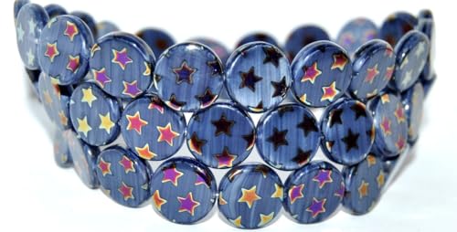 60 pcs Flat Round Coin Pressed Glass Beads, (33070300 Stars Batika), 14 mm, Glass, Czech Republic von Bohemia Crystal Valley