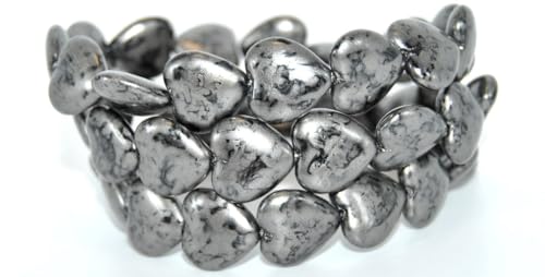 60 pcs Heart Pressed Glass Beads, Black 86700 (23980-86700), 16 x 15 mm, Glass, Czech Republic von Bohemia Crystal Valley