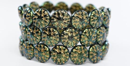 60 pcs Round Flower Edelweiss Pressed Glass Beads, 86922 Gold Lined (86922-54202), 15 mm, Glass, Czech Republic von Bohemia Crystal Valley