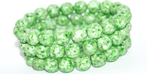 60 pcs Round Pressed Glass Beads, (Lava Glass Lt Green), 10 mm, Glass, Czech Republic von Bohemia Crystal Valley