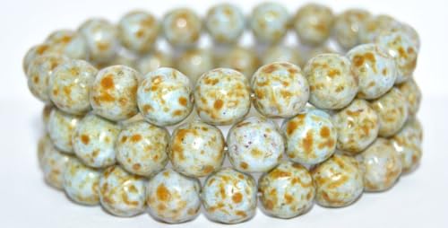 60 pcs Round Pressed Glass Beads, White 86 34307 (02010-86-34307), 10 mm, Glass, Czech Republic von Bohemia Crystal Valley