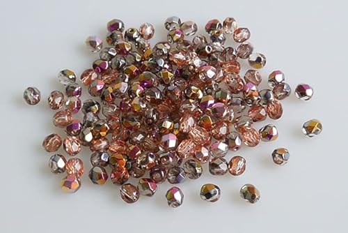 60pcs Feuerpolierte facettierte Perlen rund 4 mm, Kristallkristall -Pinkyellow -Beschichtung (30-27137), Böhmisches Kristall Glas, Tschechien 15119001 Fire Polished Faceted Beads Round von Bohemia Crystal Valley