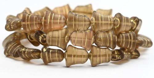 80 pcs Flat Bell Beads, Transparent Brown Gold Lined Matte (10210-54202-M), 14 x 13 mm, Glass, Czech Republic von Bohemia Crystal Valley