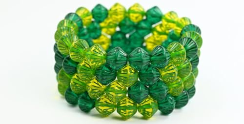 80 pcs Lantern Bicone Pressed Glass Beads, Mixed Colors Green Green Lined (MIX GREEN-46450), 10 x 10 mm, Glass, Czech Republic von Bohemia Crystal Valley