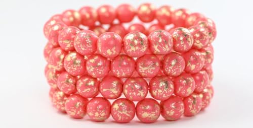 80 pcs Round Pressed Glass Beads Druck, White Pink Golden Splash (02010-13004), 10 mm, Glass, Czech Republic von Bohemia Crystal Valley