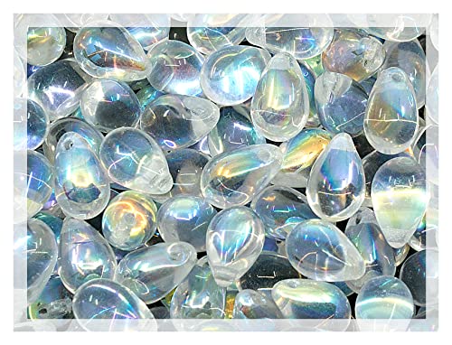 Czech 50-Piece Glass Beads, 6x9mm, Teardrop Transparent Crystal Clear AB von Bohemia Crystal Valley