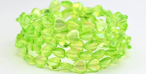 Heart Pressed Glass Beads, Crystal Light Green Ab (00030-34310-AB), 10 x 10 mm, Glass, Czech Republic von Bohemia Crystal Valley