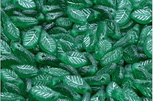 OUTLET 10 grams Bay Leaf Beads, 6 x 12 mm, Transparent Green Emerald Matte Green Lined (50720-84100-54322), Glass, Czech Republic von Bohemia Crystal Valley