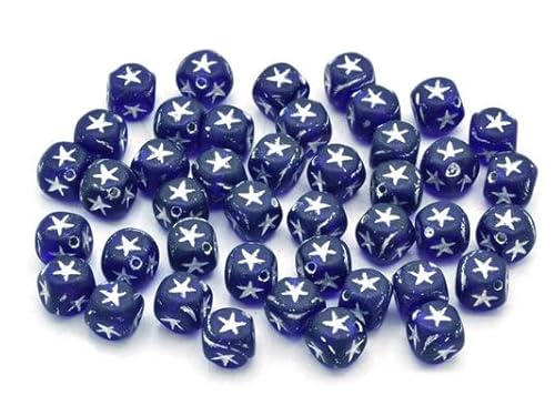 OUTLET 10 grams Cube Beads With Stars, 7 x 7 mm, Transparent Blue Matte Silver Lined (30090-84110-54201), Glass, Czech Republic von Bohemia Crystal Valley