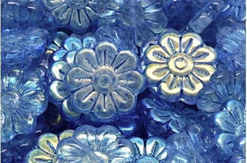 OUTLET 10 grams Daisy Flower Bead, 18 x 18 mm, Crystal Ab Light Blue (00030-28701-34307), Glass, Czech Republic von Bohemia Crystal Valley